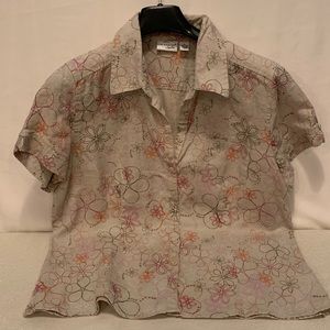 Kim Rogers signature Flowered Beige/Tan Blouse Size Petite Large